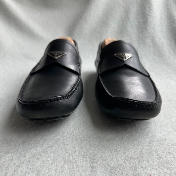 Men’s Prada Triangle Logo Slip On Loafers black leather Sz 10 US 11 - Italy made - Picture 5 of 12